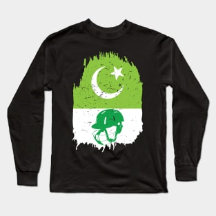 Pakistan Cricket Player Batsman Helmet Design Long Sleeve T-Shirt